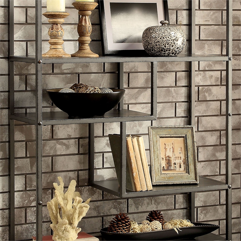 Scranton & Co Powder Coated Gray 6-Shelf Industrial Metal Bookcase