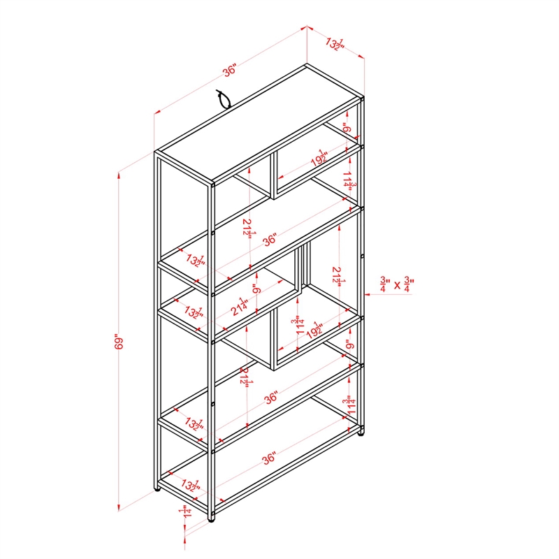 Scranton & Co Powder Coated Gray 6-Shelf Industrial Metal Bookcase