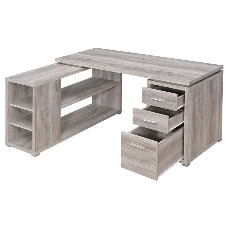 Scranton & Co L-Shape Computer Desk with File Storage in Gray Driftwood