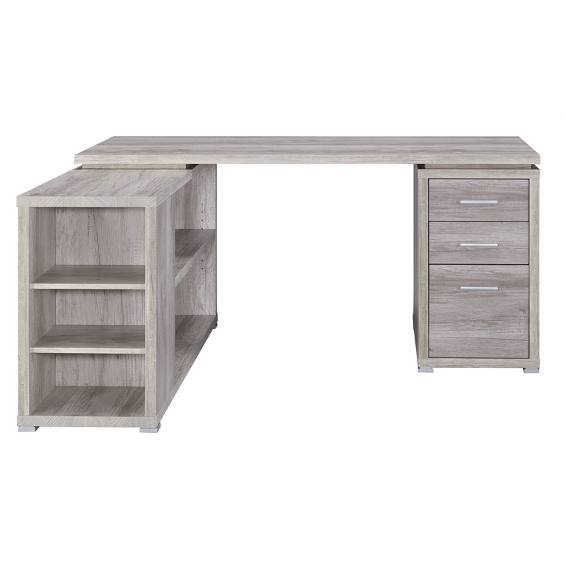 Scranton & Co L-Shape Computer Desk with File Storage in Gray Driftwood