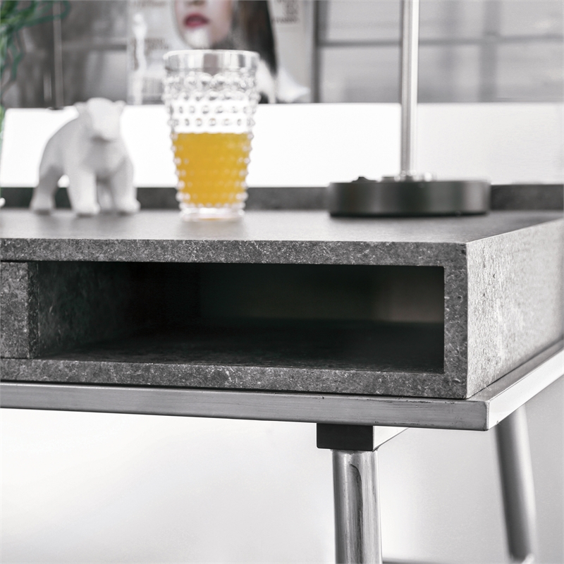 Scranton & Co Industrial Metal 2-Shelf Desk with USB in Silver