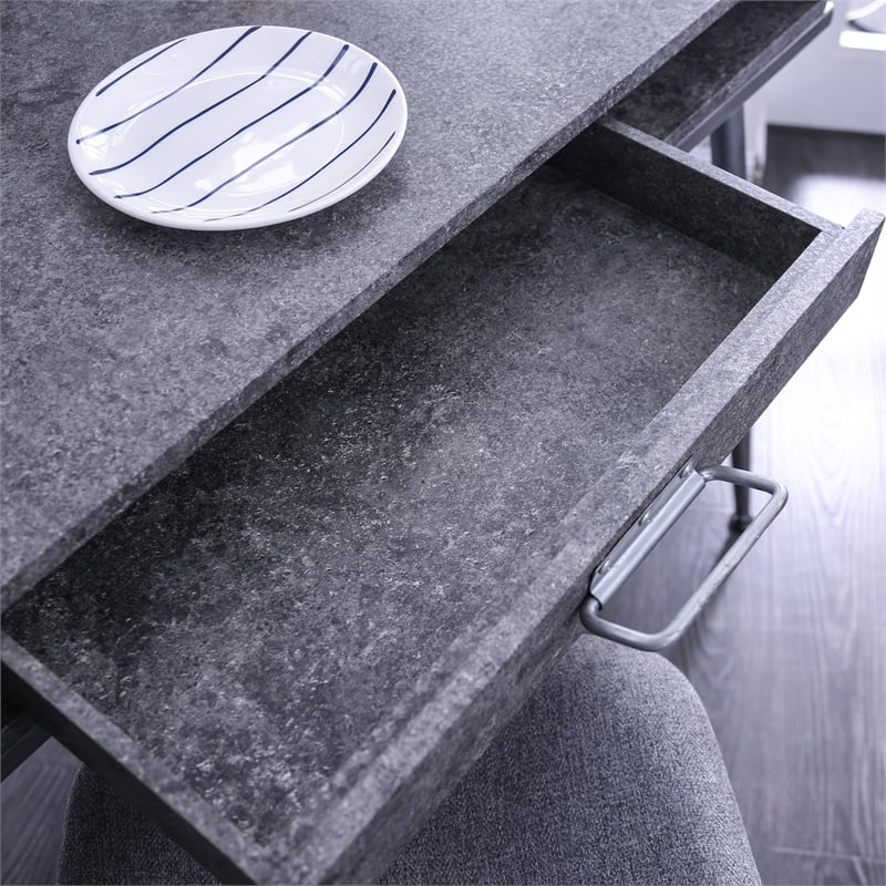 Scranton & Co Industrial Metal 2-Shelf Desk with USB in Silver