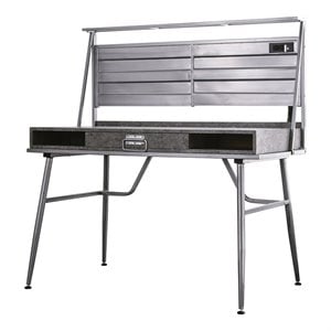 Scranton & Co Industrial Metal 2-Shelf Desk with USB in Silver
