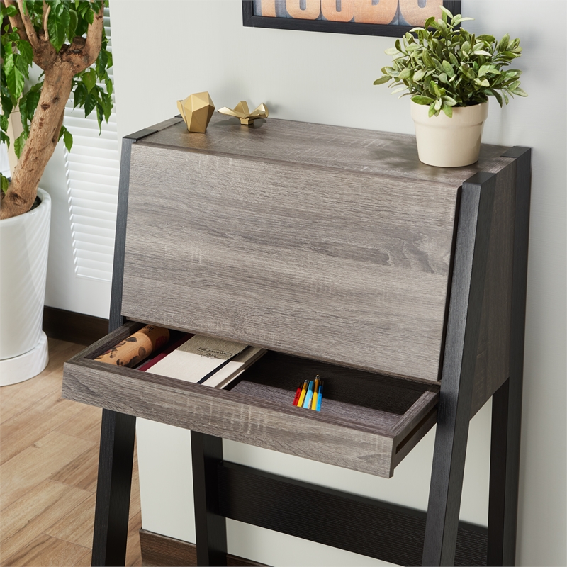 Scranton & Co Farmhouse Fold Down Wood Desk in Distressed Gray/Black