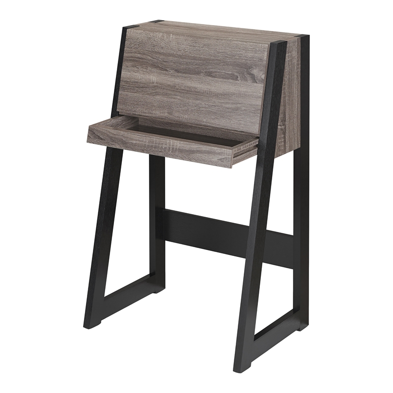 Scranton & Co Farmhouse Fold Down Wood Desk in Distressed Gray/Black