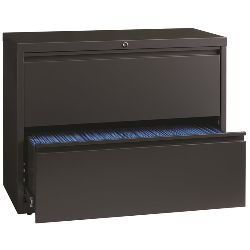 Scranton & Co 36-in Wide Metal 2-Drawer Lateral File Cabinet in Charcoal