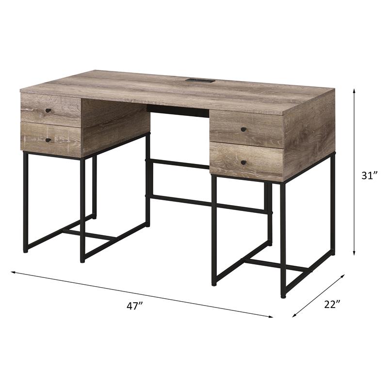 Scranton & Co 4-Drawer Wood Desk with USB Charging Dock Black Oak