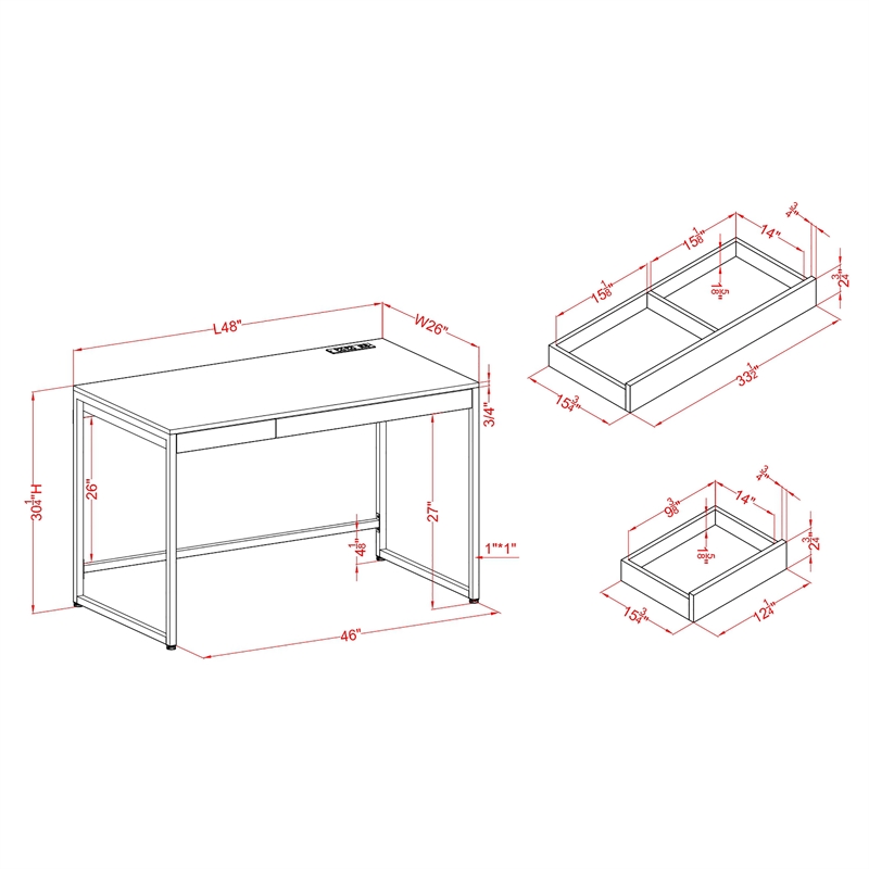 Scranton & Co Metal Writing Desk with USB Port and Storage in Black