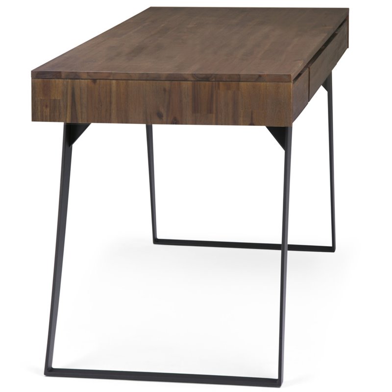 Scranton & Co Solid Acacia Wood Desk with Keyboard Tray in Aged Brown