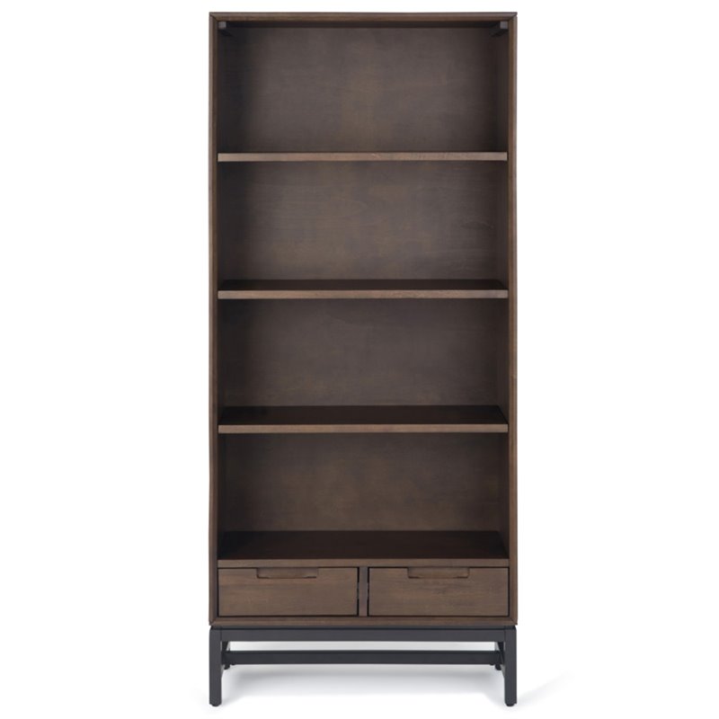 Scranton & Co Rubberwood 3-Shelf Bookcase with Drawers in Walnut Brown