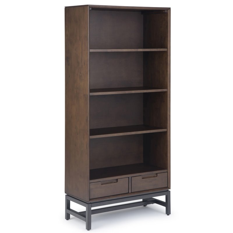 Scranton & Co Rubberwood 3-Shelf Bookcase with Drawers in Walnut Brown