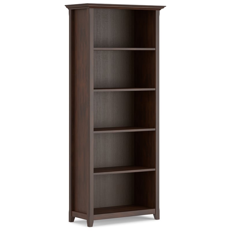 Scranton & Co 5-Shelf Solid Pine Wood Bookcase in Russet Brown Finish