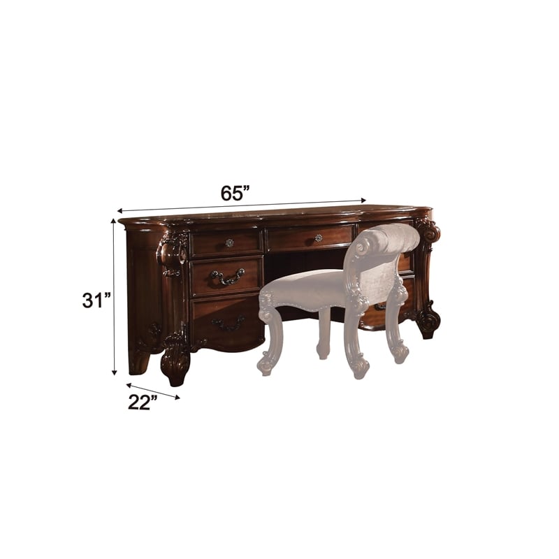 Scranton & Co 7-Drawer Vanity Desk in Cherry with Hand-Brushed Gold Accents
