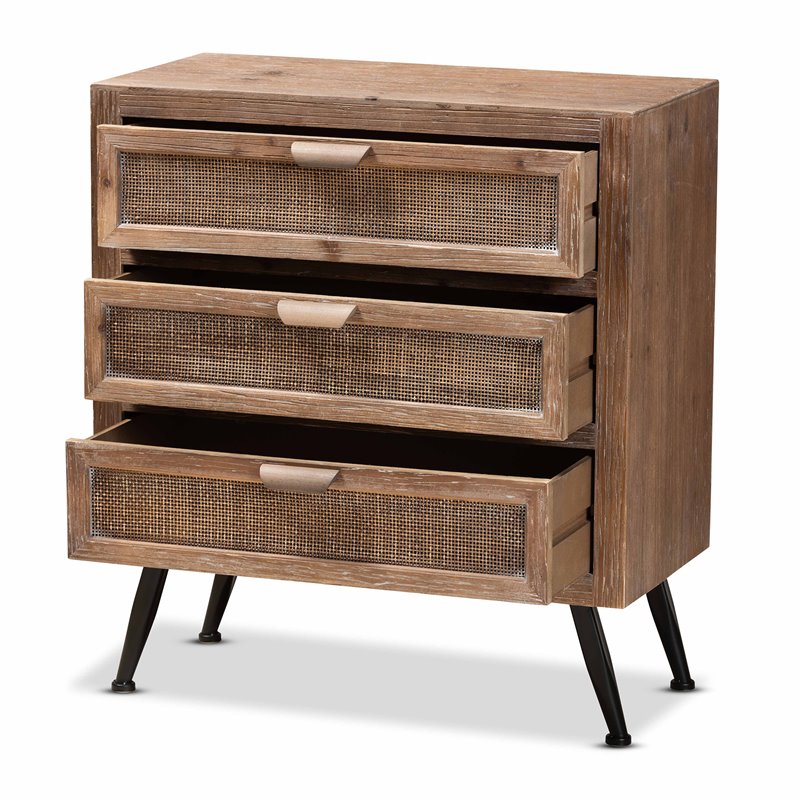 Scranton & Co Brown Rattan 3-Drawer Storage Cabinet with Angled Legs