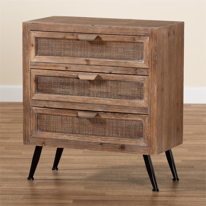 Scranton & Co Brown Rattan 3-Drawer Storage Cabinet with Angled Legs