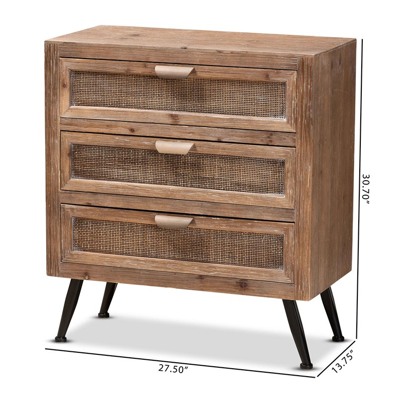 Scranton & Co Brown Rattan 3-Drawer Storage Cabinet with Angled Legs