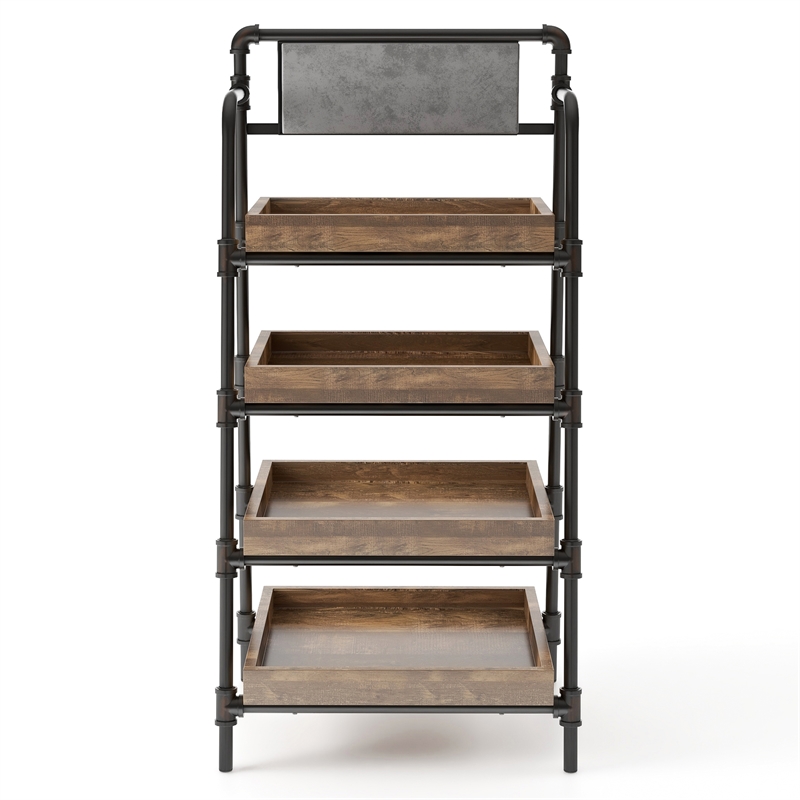 Scranton & Co Industrial Metal 4-Shelf Ladder Bookcase in Sand Black