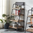 Scranton & Co Industrial Metal 4-Shelf Ladder Bookcase in Sand Black