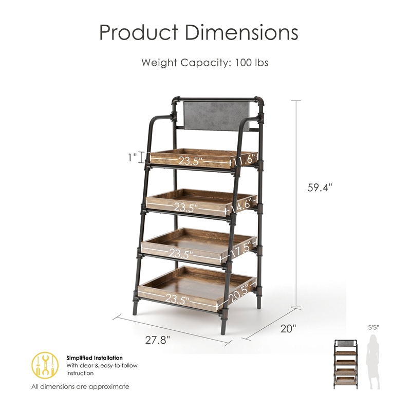 Scranton & Co Industrial Metal 4-Shelf Ladder Bookcase in Sand Black