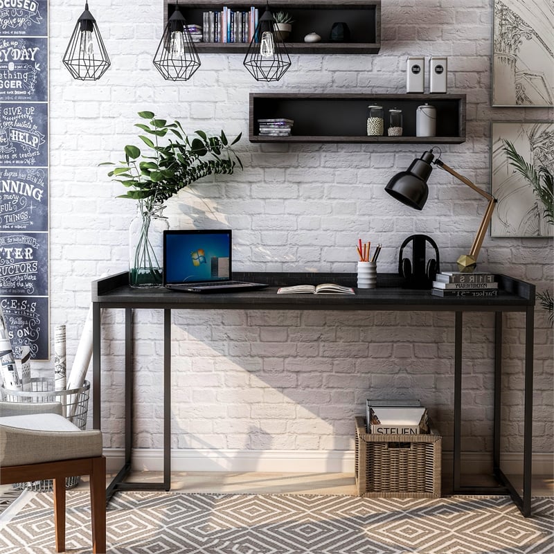 Scranton & Co Modern Wood Computer Desk with USB Port in Black