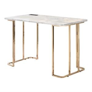 Scranton & Co Contemporary Metal Writing Desk with Power Strip in White