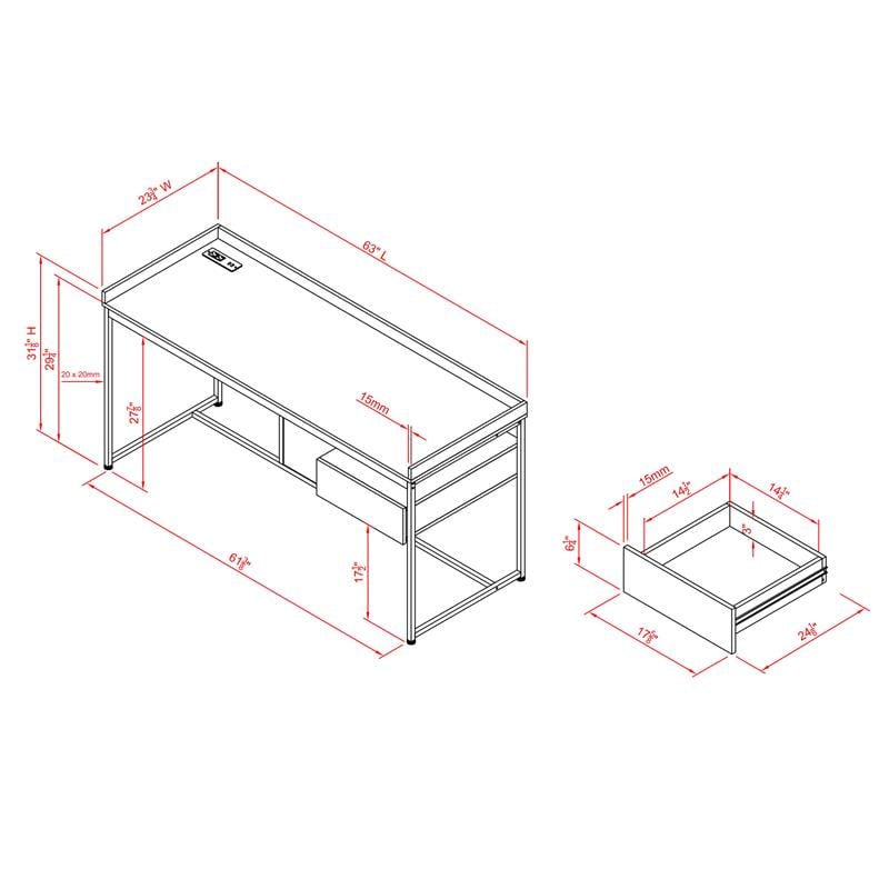 Scranton & Co Writing Desk with USB Ports in Light Gray and Black