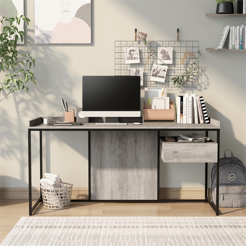 Scranton & Co Writing Desk with USB Ports in Light Gray and Black