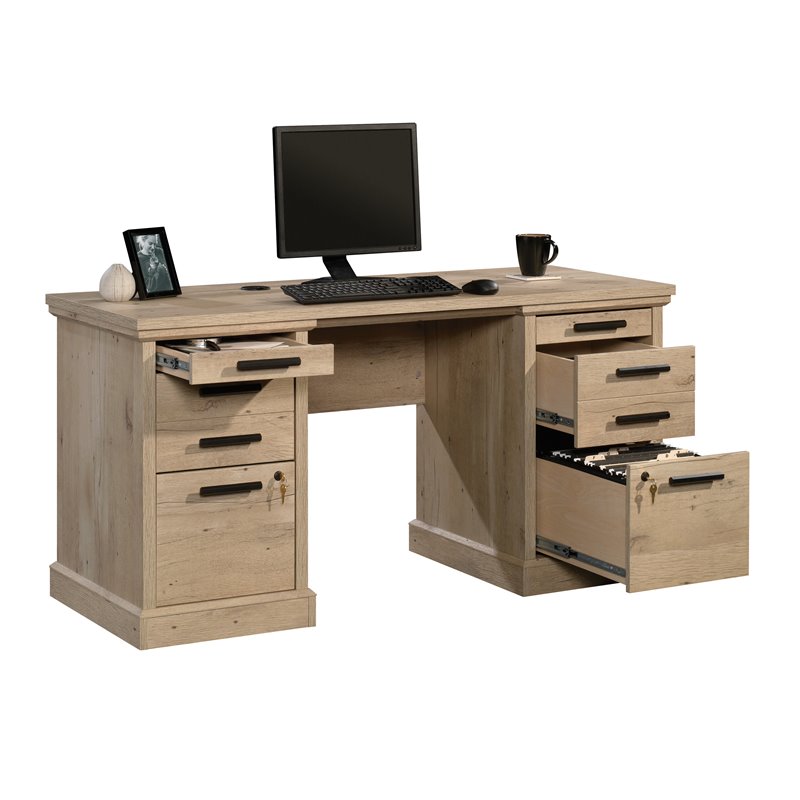 Scranton & Co Credenza Desk with File Storage in Prime Oak Finish