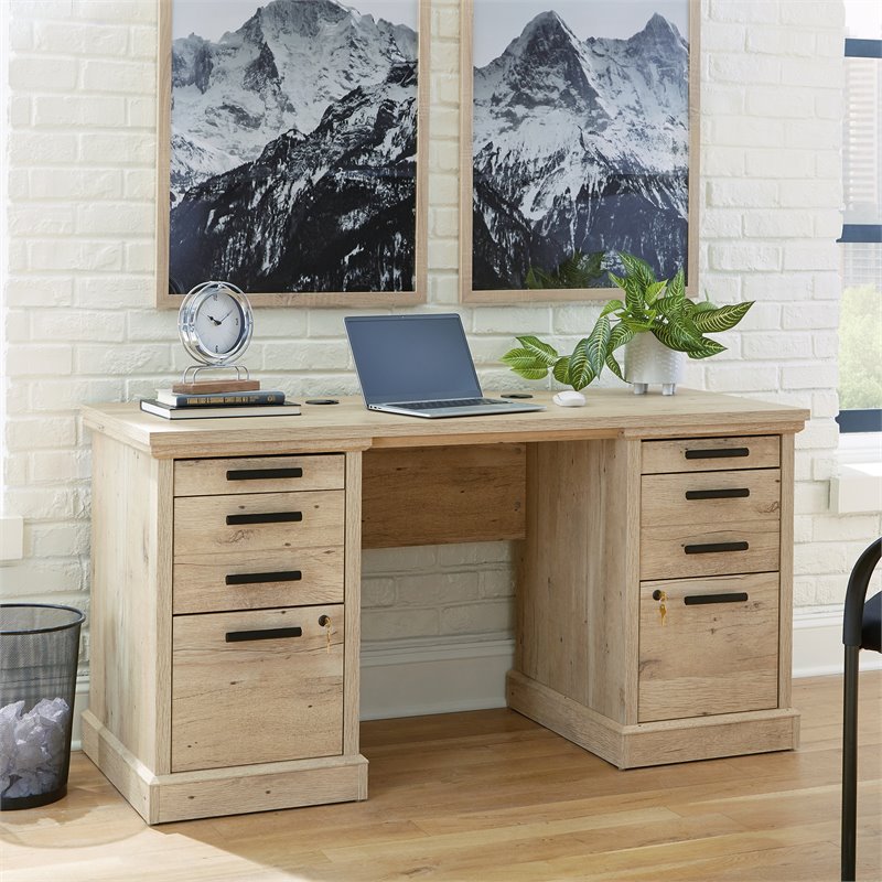 Scranton & Co Credenza Desk with File Storage in Prime Oak Finish