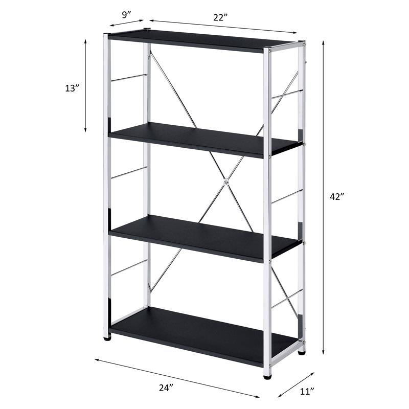 Scranton & Co Tennos 4-Shelf Metal Bookshelf in Black and Chrome Finish