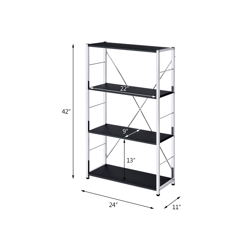 Scranton & Co Tennos 4-Shelf Metal Bookshelf in Black and Chrome Finish