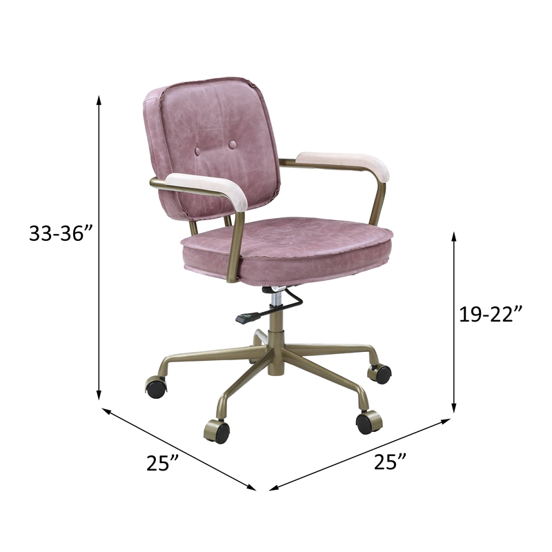 Scranton & Co Office Chair with Wooden Armrests in Pink Top Grain Leather