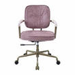 Scranton & Co Office Chair with Wooden Armrests in Pink Top Grain Leather