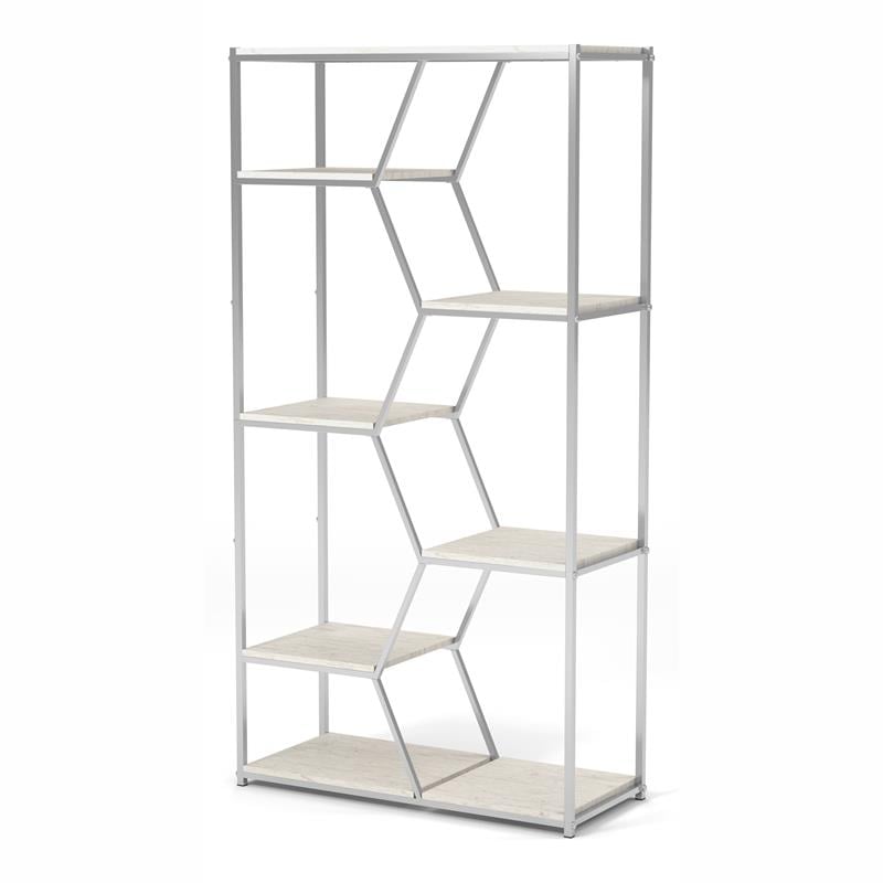 Scranton & Co 7-Shelf Metal Bookcase in Chrome and White