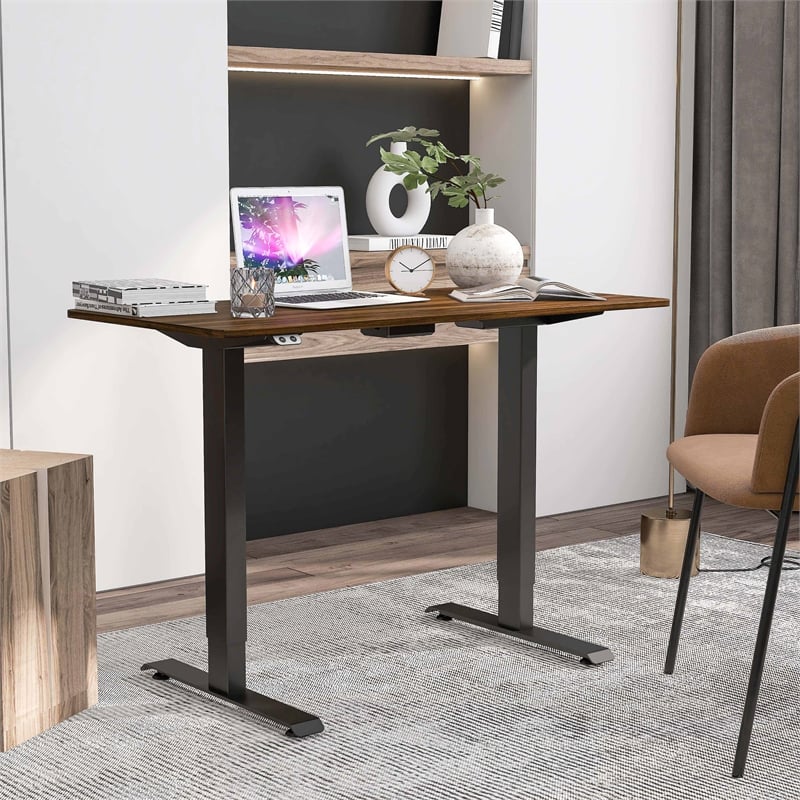 Scranton & Co Metal Height Adjustable Office Desk in Dark Brown and Black