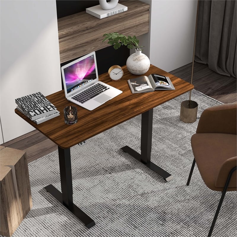 Scranton & Co Metal Height Adjustable Office Desk in Dark Brown and Black