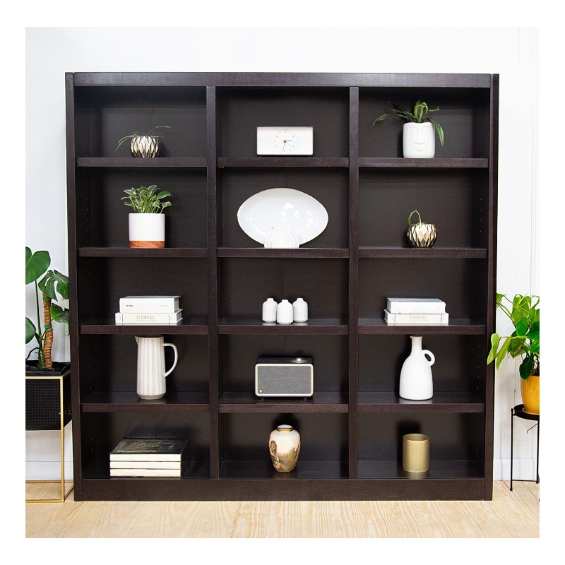 Scranton & Co 72 in Tall Triple Wide Bookcase in Espresso Finish