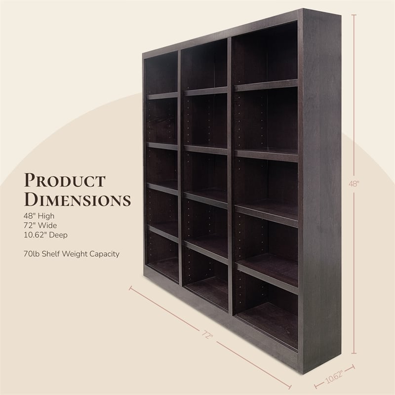 Scranton & Co 72 in Tall Triple Wide Bookcase in Espresso Finish