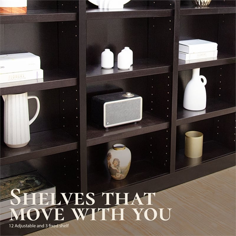 Scranton & Co 72 in Tall Triple Wide Bookcase in Espresso Finish