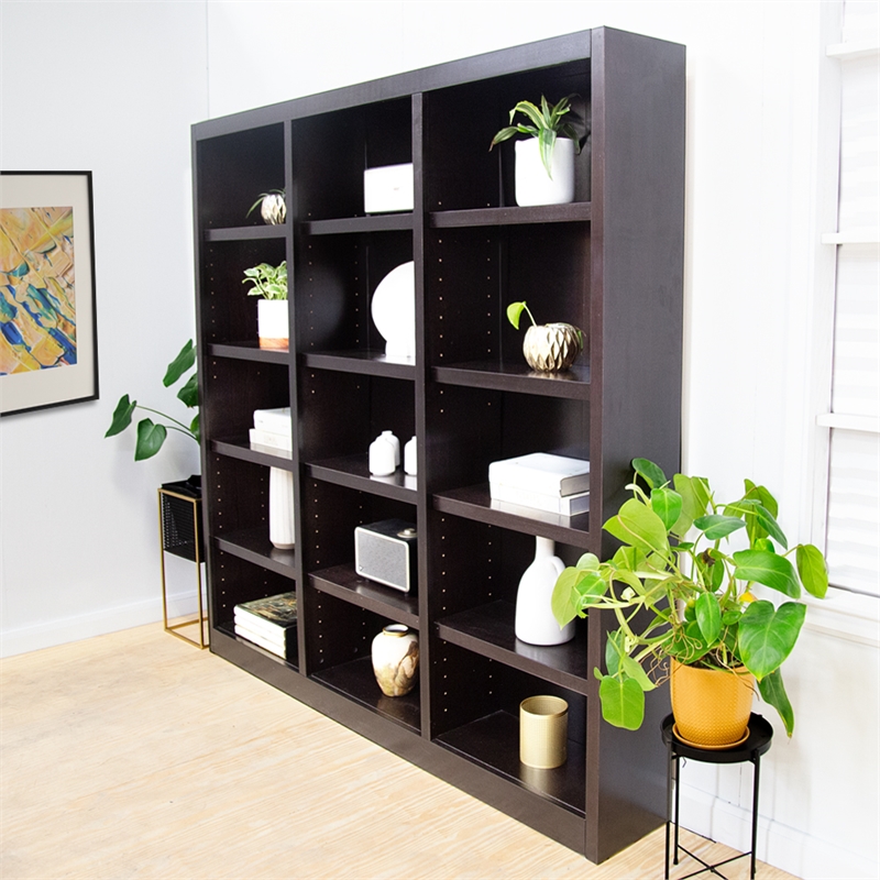 Scranton & Co 72 in Tall Triple Wide Bookcase in Espresso Finish