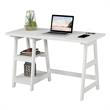Scranton & Co Trestle Desk with Charging Station in White Engineered Wood