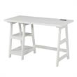 Scranton & Co Trestle Desk with Charging Station in White Engineered Wood
