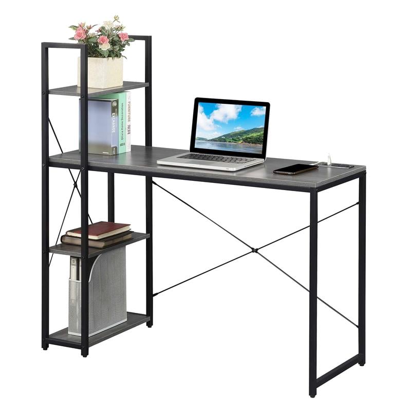 Scranton & Co Office Workstation with Charging Station in Charcoal Gray