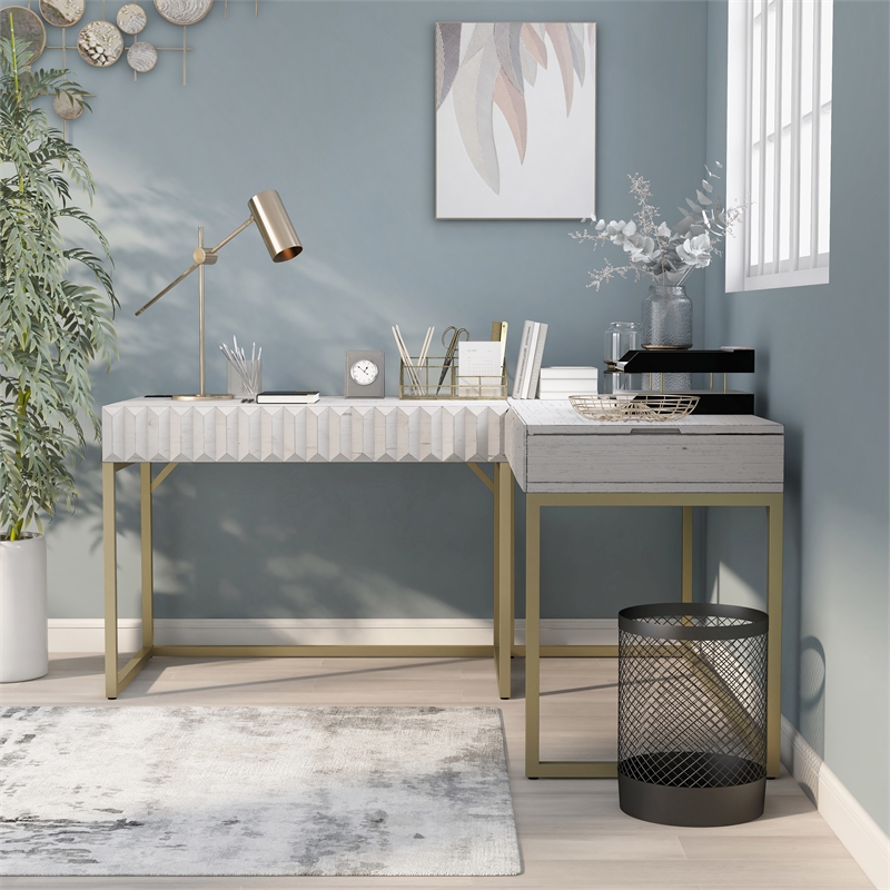 Scranton & Co 2-Piece L-Shaped Writing Desk Set in White Finish
