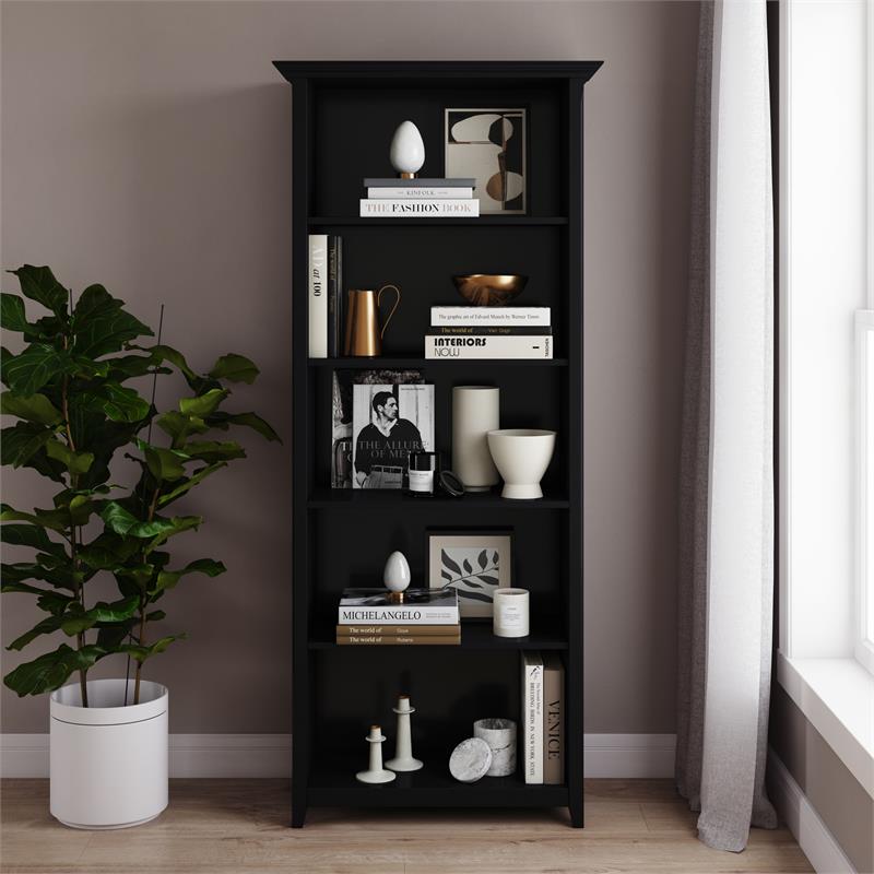 Scranton & Co Solid Wood 5-Shelf Bookcase in Black Finish