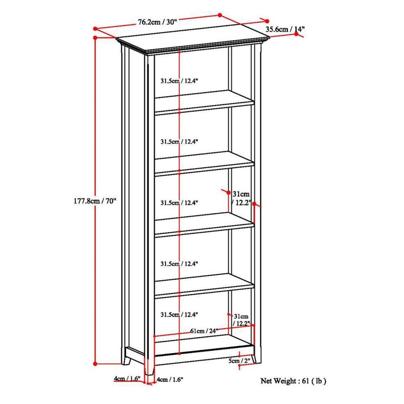 Scranton & Co Solid Wood 5-Shelf Bookcase in Black Finish