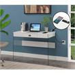 Scranton & Co 42-Inch Glass Desk with Charging Station in White Finish