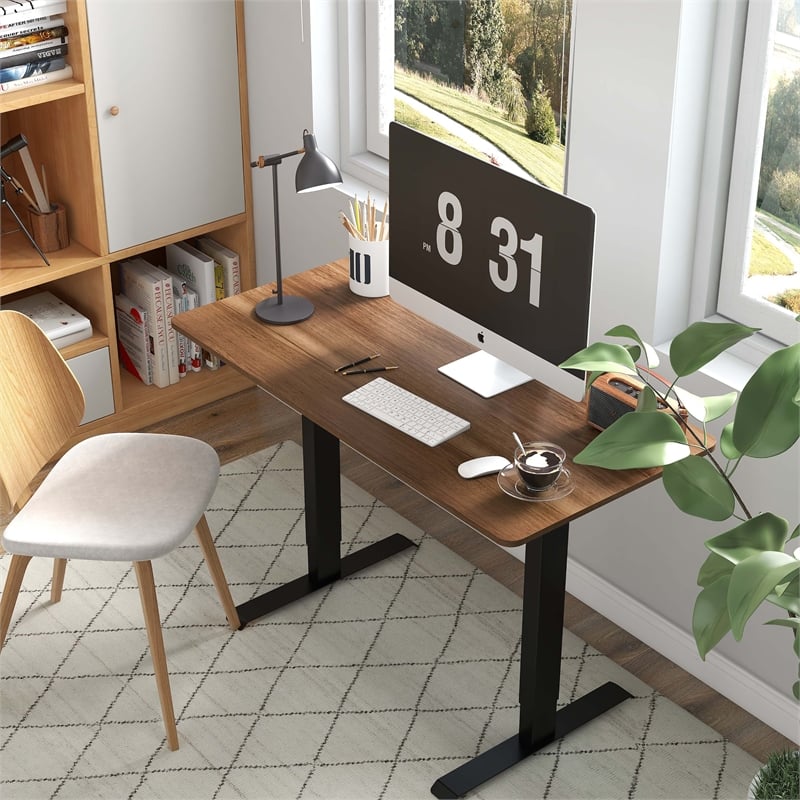 Scranton & Co Modern Height Adjustable Office Desk in Light Brown/Black