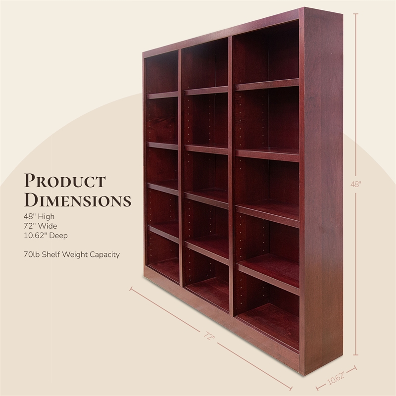 Scranton & Co 15-Shelf Triple Wide Bookcase Wood Veneer Cherry 72