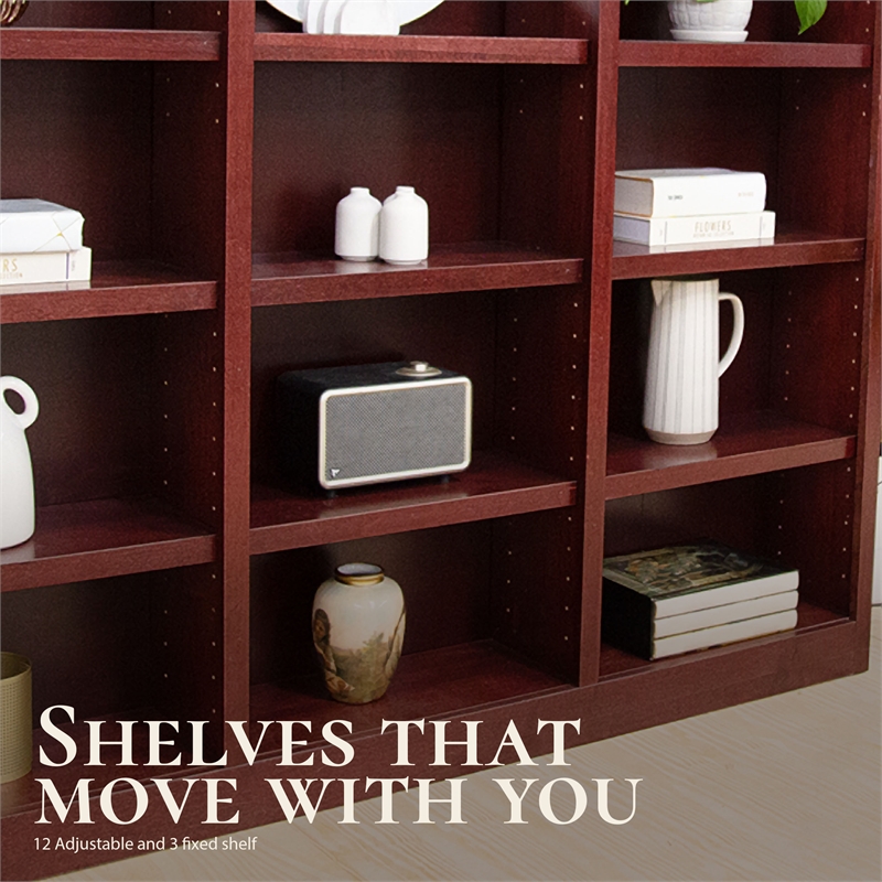 Scranton & Co 15-Shelf Triple Wide Bookcase Wood Veneer Cherry 72